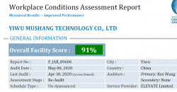 祝義烏市木上電子科技有限公司順利通過(guò)ELEVATE審核的WCA驗(yàn)廠并取得91分